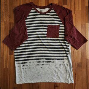 Carbon Black & White Striped Red Sleeves & Pocket Baseball Sleeves Tshirt Medium